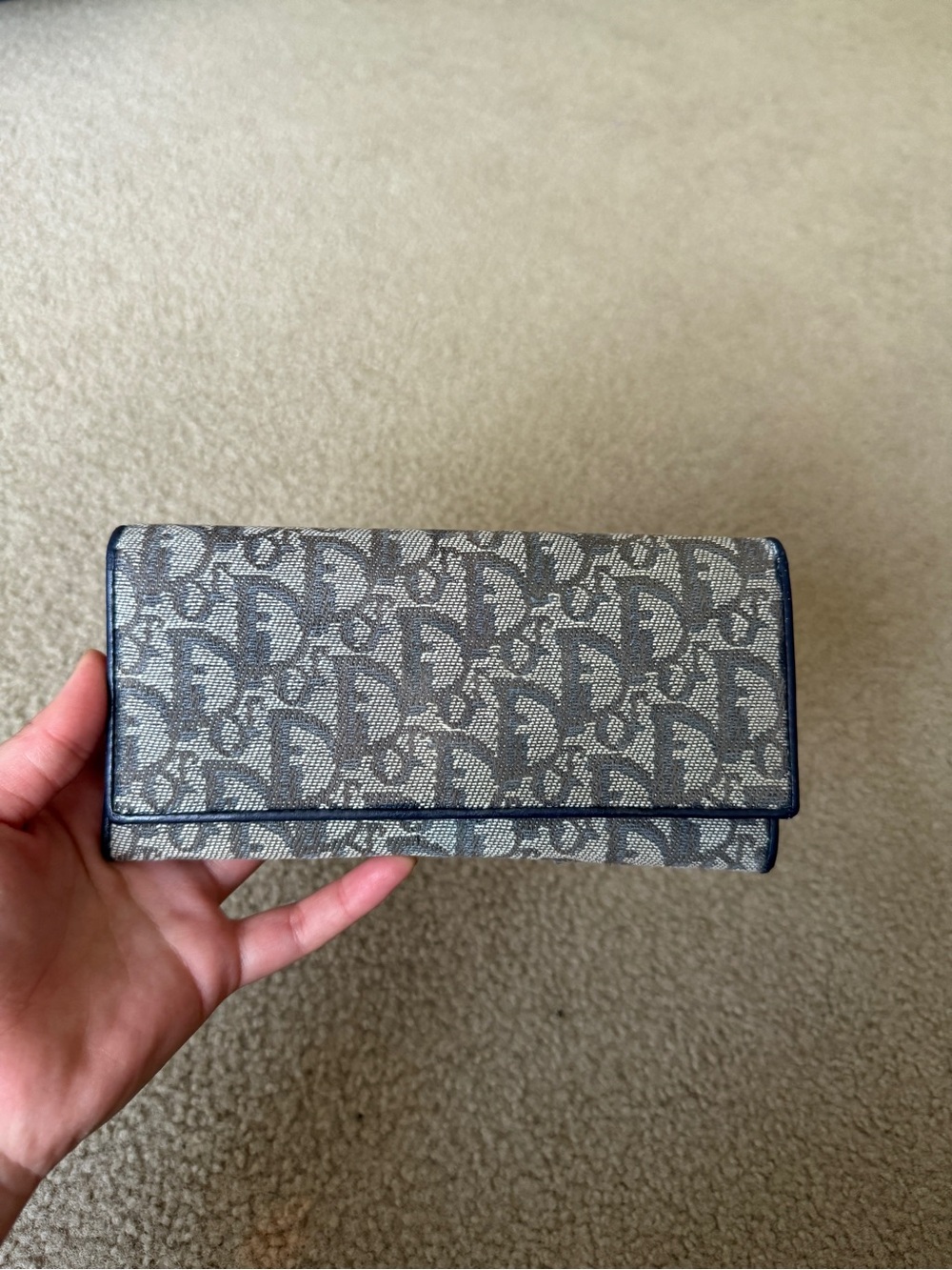 Christian Dior Monogram Continental Wallet - Navy & Beige
